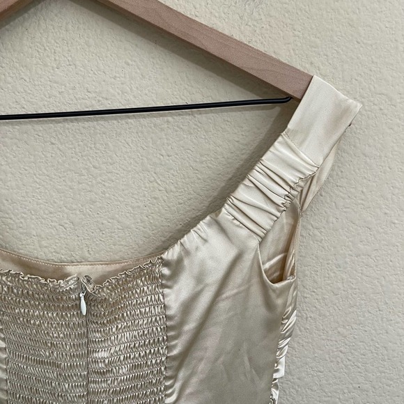 Reformation Off The Shoulder Side-Slit Silk Champagne Midi Dress Almond Cream 8 - Picture 14 of 16